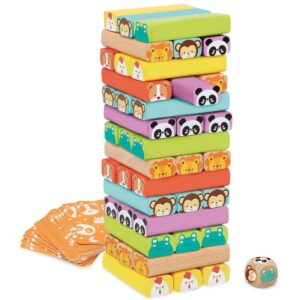 Torre de bloques de madera con animales y colores - Woomax