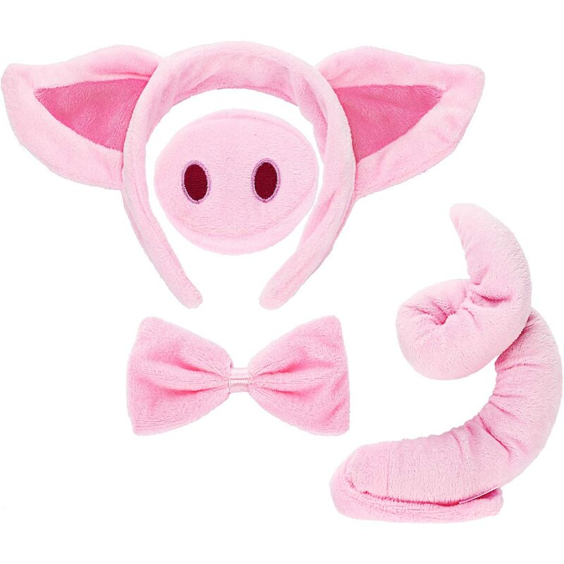 Conjunto de disfraz de cerdo, orejas de cerdo, cola de nariz y pajarita, disfraz de cerdo rosa, accesorios de disfraz para niños