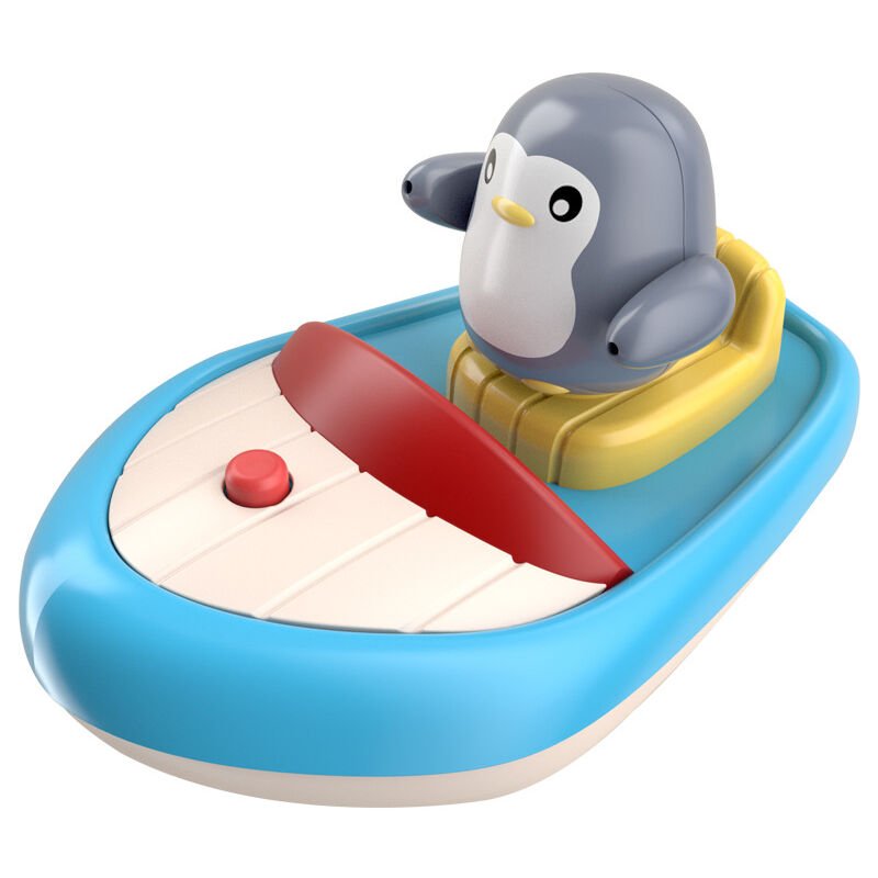 Juguete de baño para bebé con rociador de barco y 3 rociadores de pingüino con 1 juguete de baño de tiburón para niños pequeños y niñas