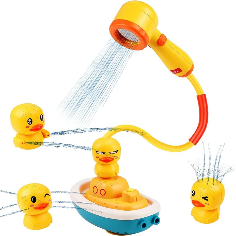 Juguete de baño para bebé, juguetes de baño para bebé para bañera, juguetes de baño, ducha, barco eléctrico, 4 patos de juguete para chico, regalos