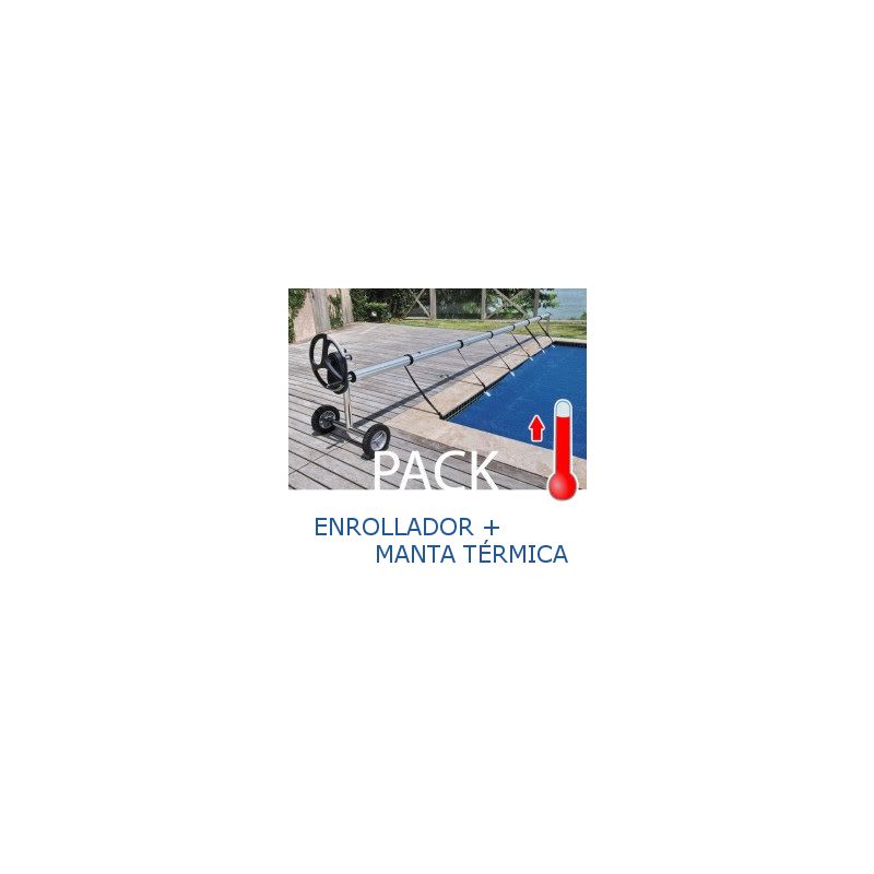 PACK COBERTOR TÉRMICO DE 600 MICRAS (7x5m) + ENROLLADOR TELESCÓPICO DE 81mm.