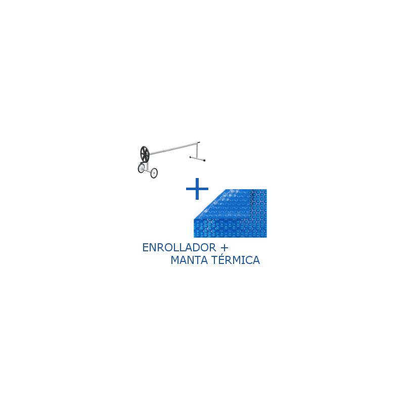 PACK COBERTOR TÉRMICO DE 700 MICRAS REFORZADO CON POLIETILENO (5x4m) + ENROLLADOR TELESCÓPICO DE 81mm.