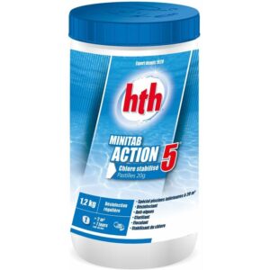 Pastillas de disolución lenta 20g acción 5 HTH para piscina, cloro estabilizado