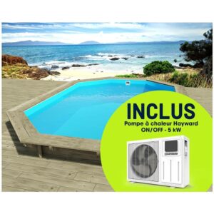 Piscina de madera Florida - 6,57 x 4,57 x 1,31 m + Bomba de calor reversible Simplicity by Hayward ON/OFF - 5 kW - Blanco
