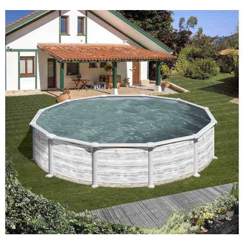 GRÉ - Piscina desmontable Gre Groenlandia redonda de acero imitación madera blanca profundidad 1,32 m Piscina desmontable Gre circular Groelandia Ø