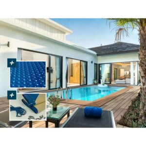 Piscina rectangular de madera Aruba - 5,00 x 3,00 x 1,24 m + cubierta de burbujas de 180 µ - cubierta de invierno de 280 g/m²