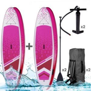 Tabla Paddle Surf inflable LADY & LADY + 2 remos telescópicos + 2 mochilas + 2 bombas + kit de reparación, con correas de alta calidad. SUP para