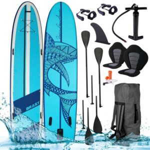Tabla Paddle Surf inflable FAMILY Shark 370x87x15cm 210kg + 2 remos telescópicos + mochila + bomba + kit de reparación +2 correas para los pies.