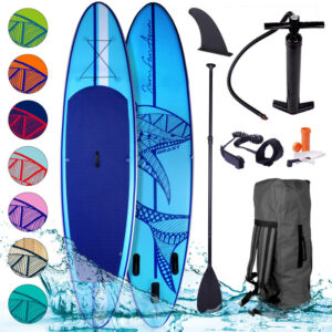 Tabla Paddle Surf inflable SHARK azul 320x76x15 cm + remo telescópico + mochila + bomba + kit de reparación, capacidad 130kg. Tabla SUP BRAST
