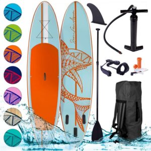 Tabla Paddle Surf inflable SHARK azul claro 300x76x15 cm, 115kg+remo telescópico+mochila+bomba+kit de reparación. Tabla SUP BRAST