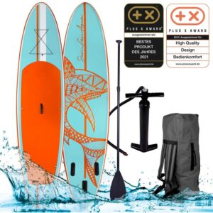 Tabla Paddle Surf inflable SHARK azul claro 320x76x15 cm 130kg + remo telescópico + mochila + bomba + kit de reparación. Tabla SUP BRAST