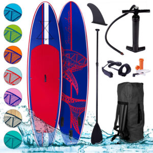 Tabla Paddle Surf inflable SHARK azul rojo 320x76x15 cm, 130kg + remo telescópico + mochila + bomba + kit de reparación. Tabla SUP BRAST