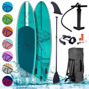 Tabla Paddle Surf inflable SHARK turquesa 300x76x15cm, 115kg+remo telescópico+mochila+bomba+kit de reparación+correa para el pie. Tabla SUP BRAST