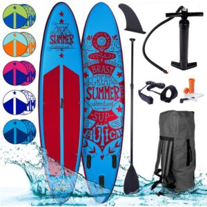 Tabla Paddle Surf inflable SUMMER azul 320x81x15 cm 130kg+remo telescópico+mochila+bomba+kit de reparación+correa para el pie. Tabla SUP BRAST