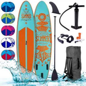 Tabla Paddle Surf inflable SUMMER azul claro 320x76x15 cm 120kg + remo telescópico + mochila + bomba + kit de reparación. Tabla SUP BRAST