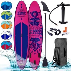 Tabla Paddle Surf inflable SUMMER rosa 320x76x15 cm 120kg + remo telescópico + mochila + bomba + kit de reparación. Tabla SUP BRAST