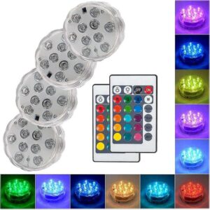Luces de paisaje coloridas decorativas Juego de iluminación led impermeable de 4 luces multicolor Rgb sumergibles con controles remotos, ideal para