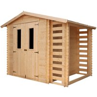 Caseta de jardín exterior de madera con un cobertizo de leña 4,47 m² - con piso impregnado - exteriores W206xL272xH218 cm Timbela M386C+M386G