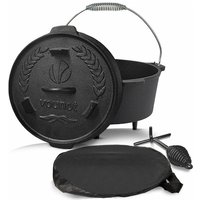 Vounot - Olla Horno Holandés 9L Cacerola Hierro Fundido con Patas, Dutch Oven con Elevador de Tapa, Bolsa de Almacenar, para Barbacoa, Cocción y