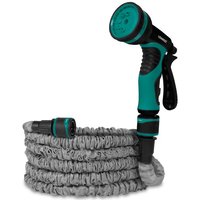 Manguera flexible de jardín de 10 metros - Incluye soporte de pared, conexiones y pulverizador múltiple - Vonroc