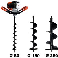 Gt Garden - Taladro de tierra ahoyador de gasolina 52 cm3, 3 hp + juego de 3 brocas (80, 150 y 250 mm)