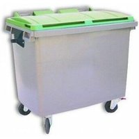 Iberogarden - Contenedor De Basura 1100 Litros Beige y Tapa Verde con ruedas