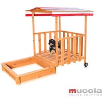 Arenero Caja de arena Casa de juegos con terraza de juegos de madera con techo ajustable jugar niños jardín exterior juguete nuevo