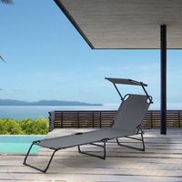 Casa.pro Tumbona plegable 190cm gris oscuro con techo acero hamaca - gris oscuro