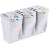 Set de 3 cubos de basura Keden sortibox papelera reciclaje, blanco roto, volumen 105L - Blanco roto