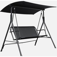 Banco balancín para dos personas con estructura de acero, asiento de textilene y capota de poliéster de 160 g/m2 - Negro