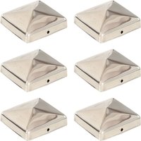 Tapas piramidales postes valla 6 uds acero inoxidable 71x71 mm