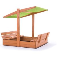 Arenero - madera - con techo y bancos - 120x120 cm - verde