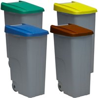 Pack Reciclaje Reciclo 110L. Cerrado c/u: 440L. totales, en 4 contenedores, Azul/Verde/Amarillo/marrón, INCLUYE rollo de 10 Bolsas de basura de 120L.