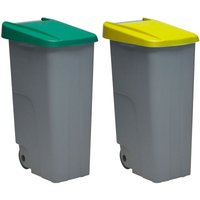 Pack reciclaje Contenedor Reciclo 110 litros cerrado c/u: 220 litros totales, en 2 contenedores, en colores verde/amarillo - Verde/Amarillo