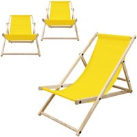 ECD Germany Juego 3x Tumbonas Playa Madera de Pino Amarillo 3 Posiciones de Reclinación Plegable Silla Tradicional de Sol para Jardín o Balcón