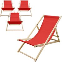 ECD Germany Juego de 4 Tumbonas Playa Madera de Pino Roja 3 Posiciones de Reclinación Plegable Silla Tradicional de Sol para Jardín o Balcón