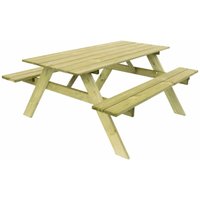 Mesa de Picnic en Madera Maciza Gardiun Essential 165x154x75 cm Mesa de Jardín para 6 Personas Madera de Pino Tratada en Autoclave Dos Bancos Espesor