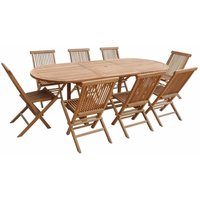 SALENTO - Conjunto de jardín mesa ovalada extensible y sillas plegables en teca - Sillas X 8