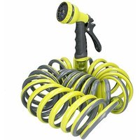 Ferrestock FSKMES001 kit completo de manguera flexible en espiral de 7,5m de longitud, pistola de riego con 6 funciones, conectores para pistola y de