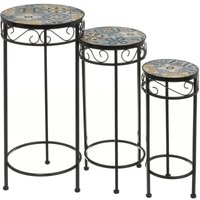 Set de 3 mesitas de jardín azules de hierro con mosaico - Lolahome