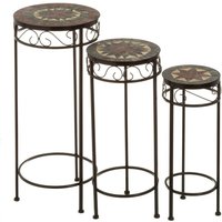 Set de 3 mesitas de jardín negras de hierro con mosaico