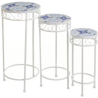 Set de 3 mesitas de jardín azules de hierro con mosaico - Lolahome
