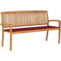 Banco de jardín apilable con cojín madera maciza de teca 159 cm
