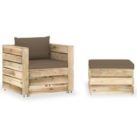 Muebles de jardín 2 piezas con cojines madera impregnada verde