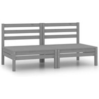 Sofás central de jardín 2 unidades gris madera maciza de pino