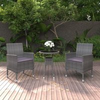 Juego de comedor de jardín 3 piezas ratán sintético gris