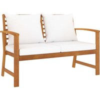 Banco de jardín con cojín crema madera maciza de acacia 120 cm