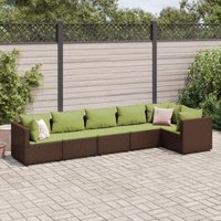 Set muebles de jardín 6 piezas y cojines ratán sintético marrón