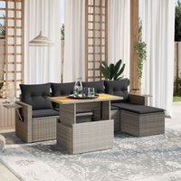 Set de muebles de jardín 6 pzas y cojines ratán sintético gris