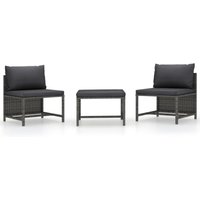 Set de sofás de jardín 3 piezas y cojines ratán sintético gris